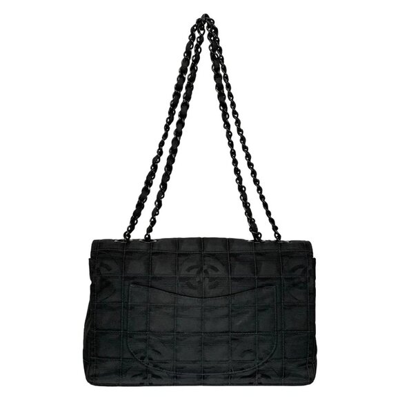 Auth CHANEL New Travel Line / Chocolate Bar Stitch Black Nylon Jacquard - Picture 2 of 14